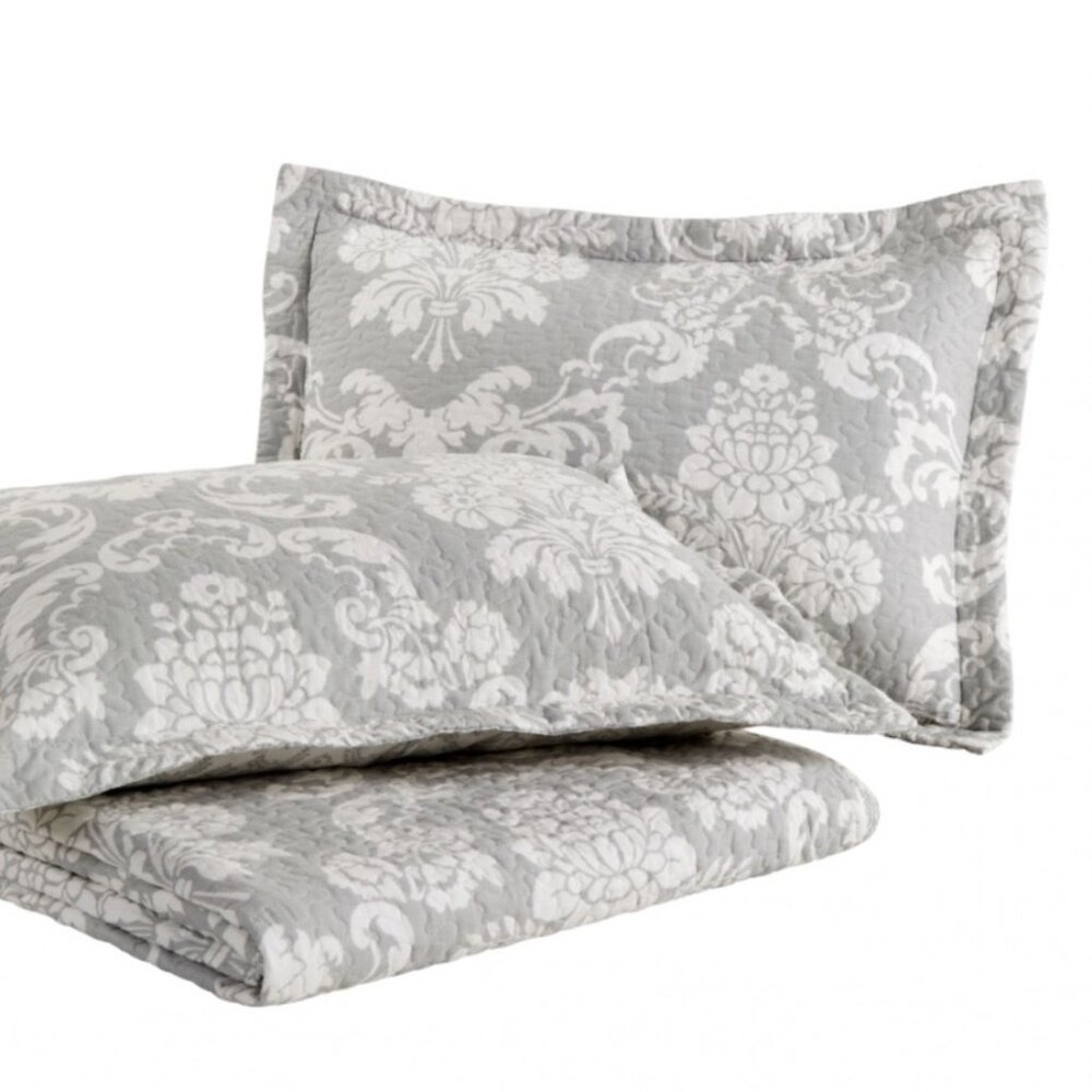 2 Laura Ashley Floral Damask Quilted Cotton King Shams Modern Farmhouse cottage